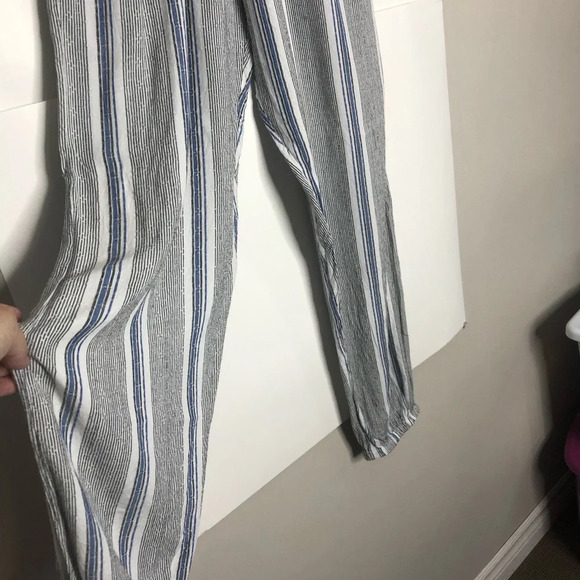 Angie Boho  Striped Pants Blue White Black S Elastic Waistband Tassels Pockets - Picture 5 of 12